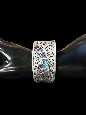 LOIS HILL Abalone Inlay Sterling Silver Cut Out Filigree Cuff